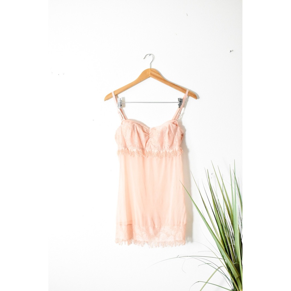 Rampage Babydoll Chemise Women Medium Peach Y2K Lace Fringe Mesh Lingerie